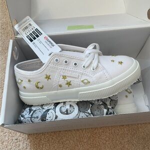- Superga Kids White Sneakers with Gold Accents